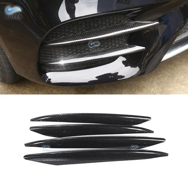 

For Mercedes Benz W213 E Class 2016 2017 2018 4pcs Carbon Fiber Texture Front Fog Light Lamp Grille Slats Cover Trim