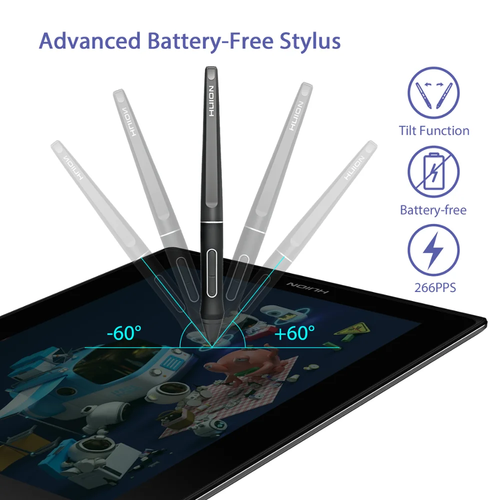 HUION KAMVAS Pro 12 Digital Tablet GT-116 Battery-Free Pen Display Drawing Tablet Monitor with Tilt Function AG Glass 8192 level