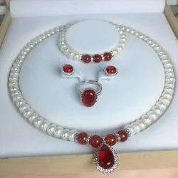2020 Fashion Necklace Pearl Jewelry Set Freshwater Pearl 925 Sterling Silver Jewelry Green For Mother Women Gift