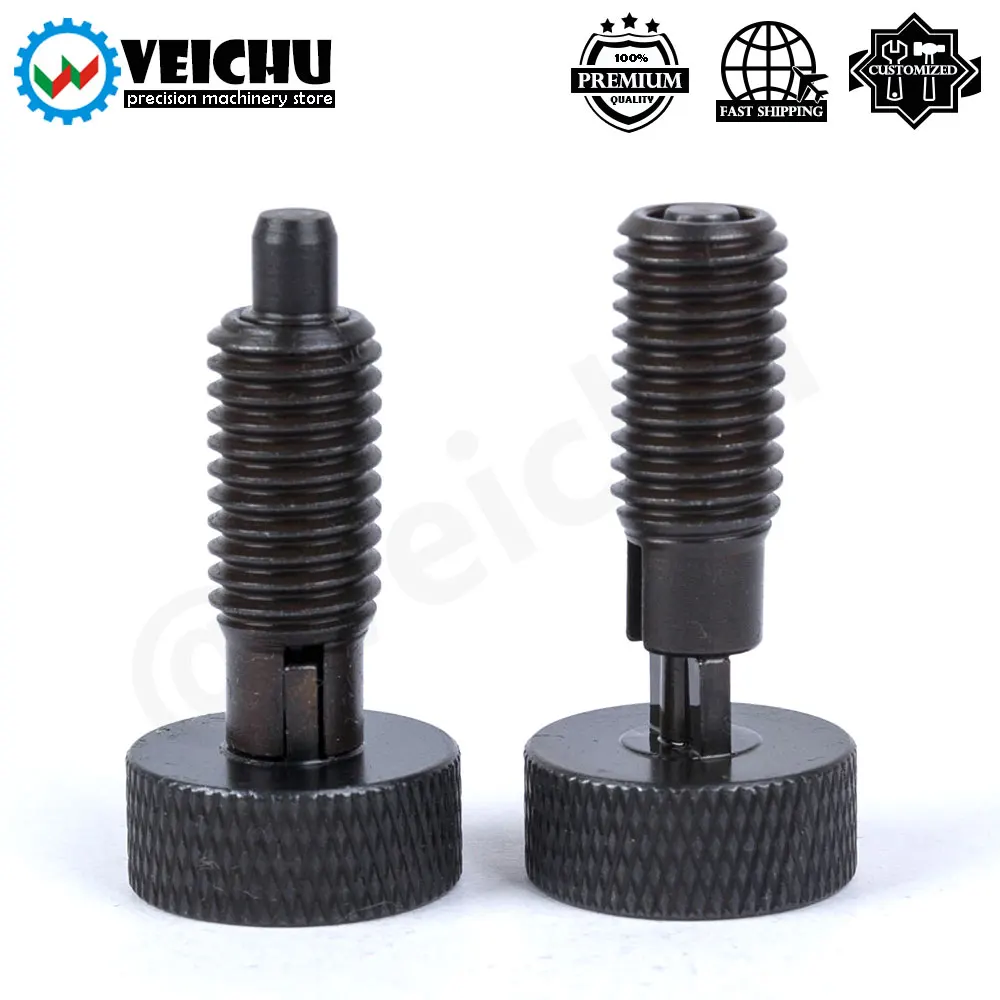 VEICHU 1pcs  Black Carbon Steel Knurled Knob Screws Self-Locking Indexing Plungers With Nuts Spring Plungers Fastening Bolts