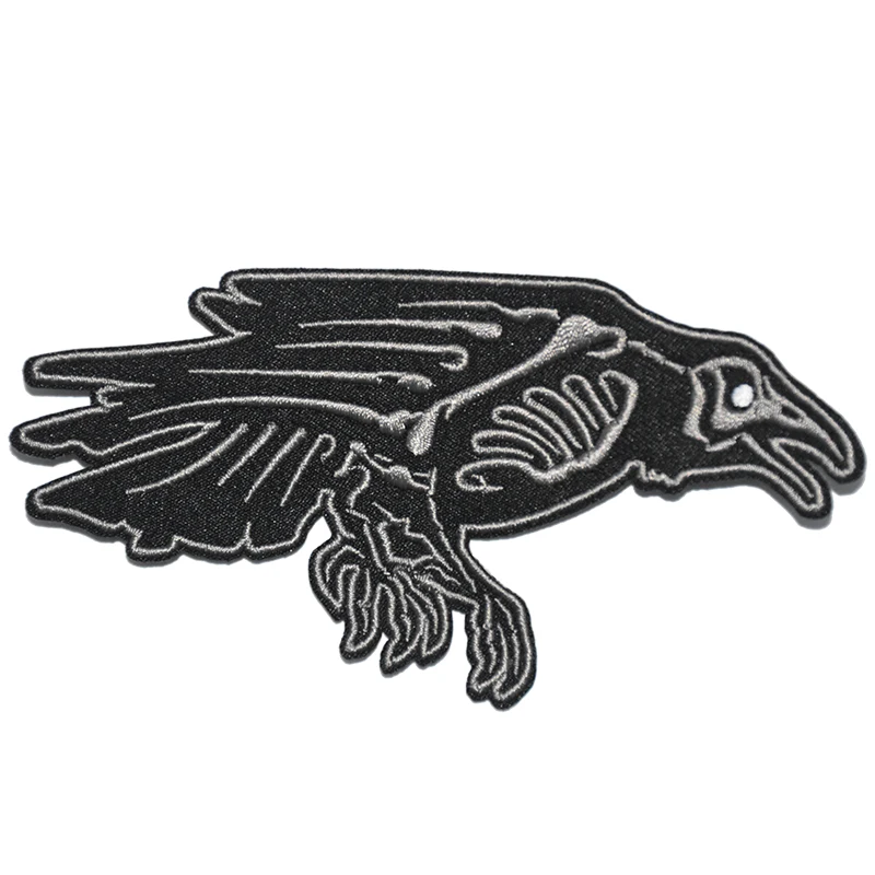 Cute Skull Bones Raven Embroidered Iron On Patch Animal Crow Bird Creepy Ferocious Adorning Clothing Jacket Accessories