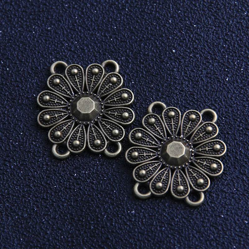 Pendants Connectors Linker Zinc Alloy Retro Flower 6pcs 27*28mm Two Color Antique   ; Bronze Metal Trendy For Diy Charm