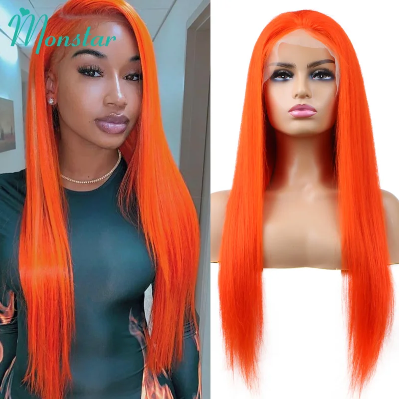 150 180 210 Density Orange Ginger Color 13x4 13x6 360 Lace Frontal Wigs Pre Plucked Brazilian Straight Lace Front Human Hair Wig