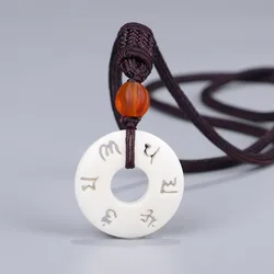 Hollow Tibetan Six Words Necklace for Men Women Handmade Carved Ivory White Tagua Nut OM Pendant Mecklace Jewelry Dropshipping