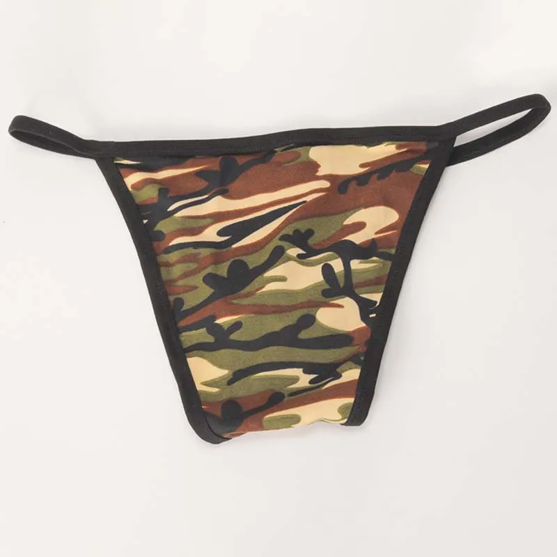 Tanga con estampado de camuflaje para hombre, ropa interior Sexy, cómoda, transpirable, bragas, parte trasera en T, Bikini