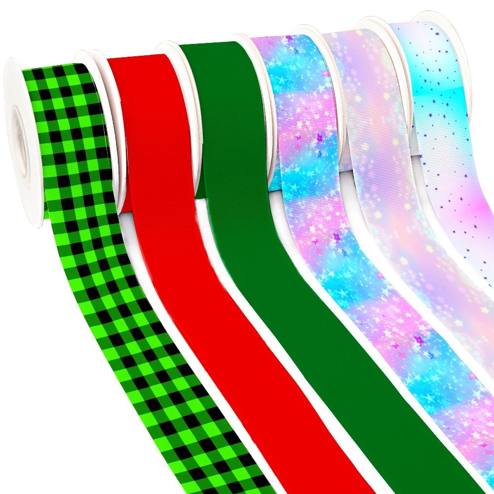 New 50 Yards Christmas Color Chequer  Design Printed Grosgrain,satin Ribbon Hairs Accessories