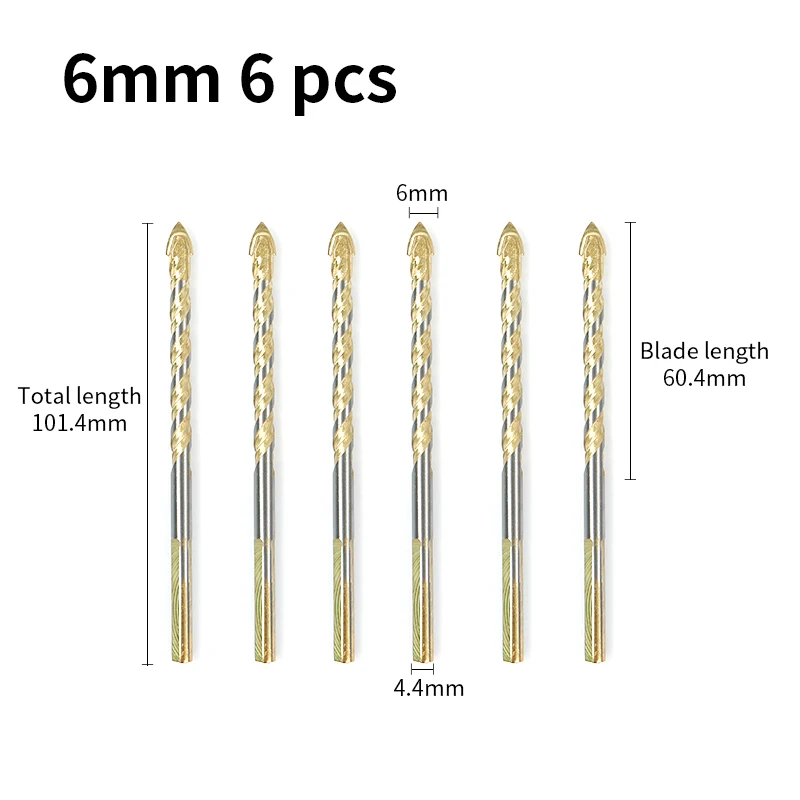 6-12 Tam Giác Xoắn Mũi Khoan Bê Tông Gốm Sứ Thủy Tinh Ngói Đá Cẩm Thạch Mũi Tròn Vít Treo Tường Lỗ Cưa khoan