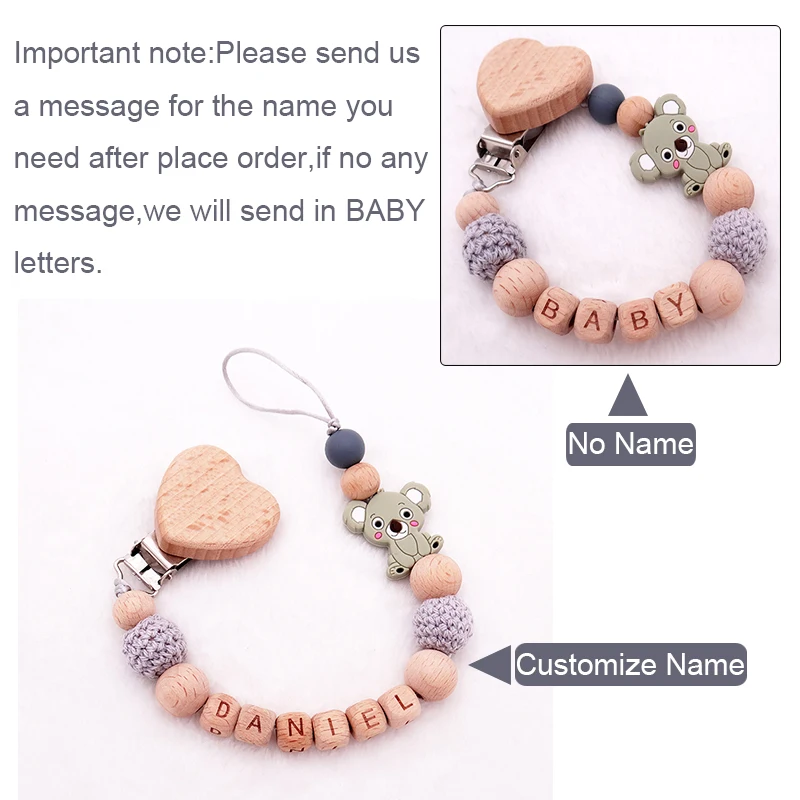 Baby Personalized Pacifier Clips Animals Silicone Dummy Chain Leashes Infant Nipple Holder Customizable Teat Cord with Name Cute