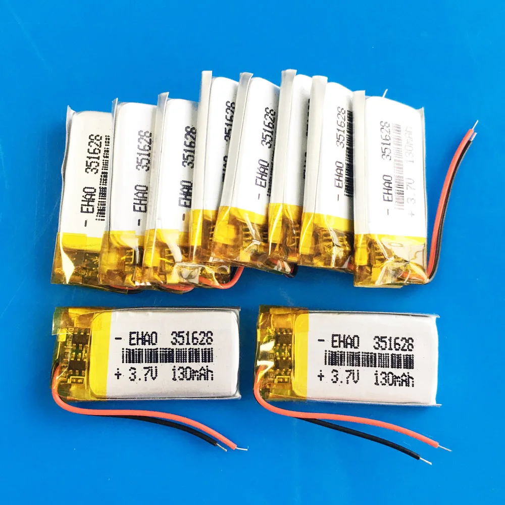 Batería recargable de polímero de litio Lipo para MP3, 3,7 V, 130mAh, 351628, 10 piezas, GPS, Bluetooth, altavoz, auriculares, cámara