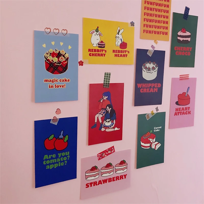 Ins Popular Style Korean Simple Birthday Cake Illustration Card Postcard Cute Cartoon Mobile Phone Hand Account Decoration Props