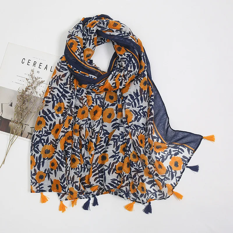Fashion Design Mooie Bloemen Kwastje Viscose Shawl Sjaal Lady Hoge Kwaliteit Halsdoek Lente Zomer Foulards Moslim Hijab Sjaal