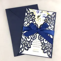 1pcs navy blue invitation pocket laser cut invites bride shower burgundy laser cut trifold envelope sweet 15 16 Quinceanera