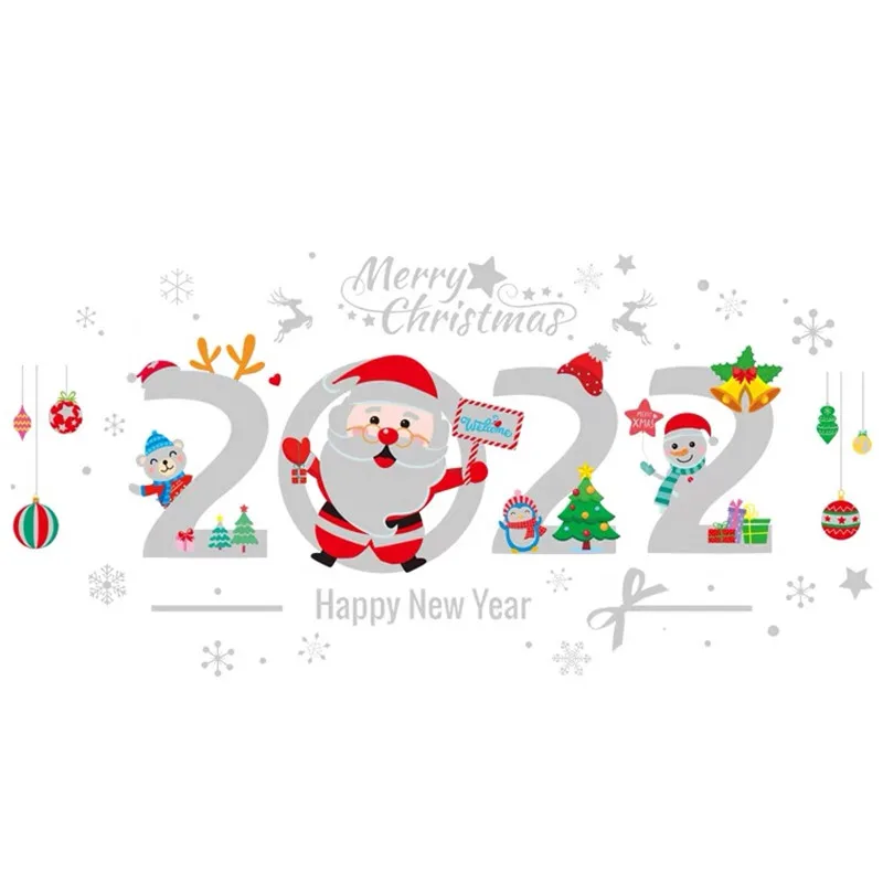 

2022 Santa Claus Shop Window Decoration Christmas Glass/door Stickers