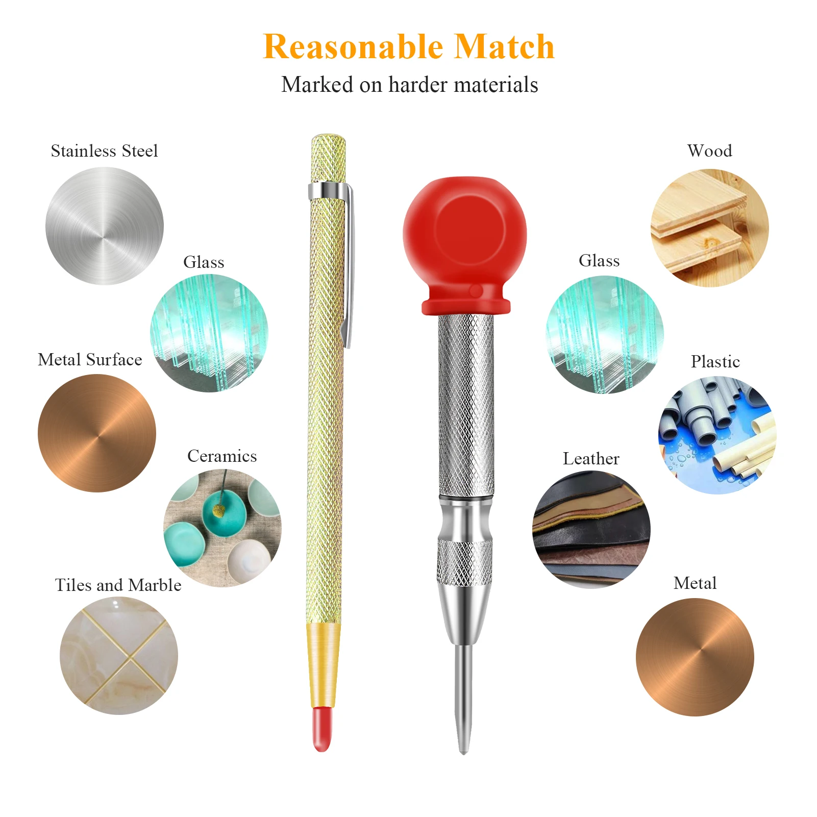 Carpenter Pencil Set Carbide Scriber Tools Tungsten Steel Marking Pen with Cap Automatic Center Punch 3 Colors Refill