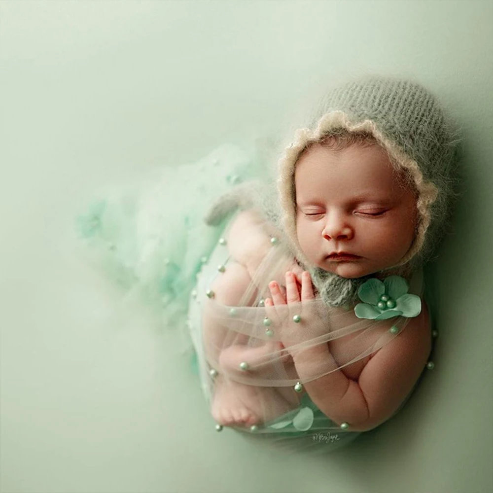2024 Newborn Photography Props Flower Pearl Mesh Wrap Background Baby Lace Cloth Pillow for Photo Shoot Studio Props Accessories
