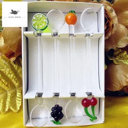 Custom Handmade Glass Fruits figurine decorative transparent Short handle glass spoon Bar kitchen creative tableware teaspoon