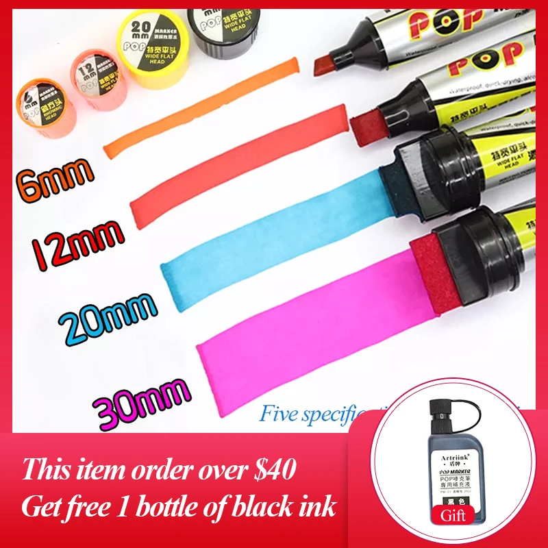 6/12/20/30mm POP Poster Marker Pen Smooth Ink Replenisher Art Marker Office Student Painting Anime Hand-Painted Stationery