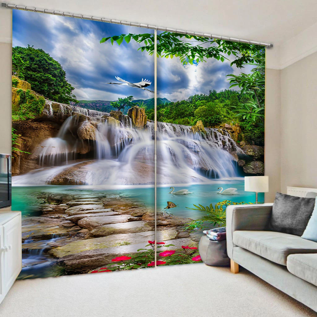 

Beautiful Photo Fashion Customized 3D Curtains nature scenery waterfall curtains 3D Window Curtains For Living Room Bedroom