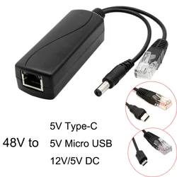 Répartiteur PoE 48V à 5V/12V, 5V, micro USB, alimentation DC, Ethernet, pour Raspberry Pi