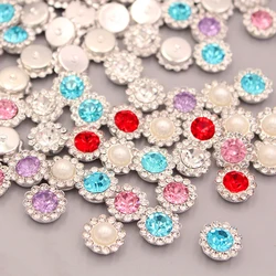 50pcs Rhinestone Bezel Cabochon Silver Base flatback Rhinestone Bead for Jewelry Making Diy Needlework Handmade Bows Accessories