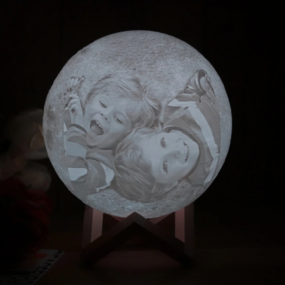 Lámpara de Luna personalizada con texto y foto, luz nocturna de Luna con impresión 3D, recargable por USB, envío directo