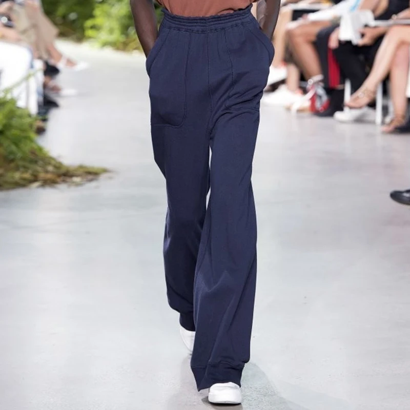 

Summer Men's Solid Color Casual Pants Loose Drape Elastic Waist Fashion Italian Show Waist Micro Elastic Wide Leg Pants