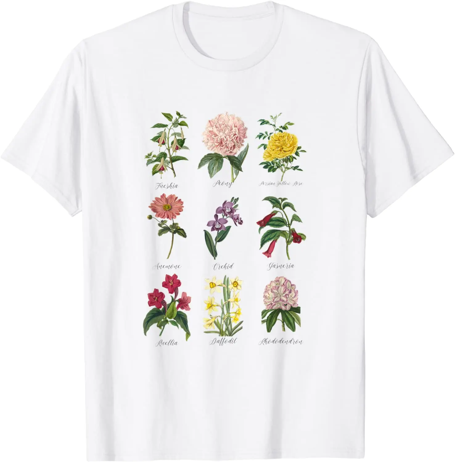 

Vintage Botanical Floral Flower T-Shirt T-Shirt, White Fashion Casual Cotton Round Neck Female Shirt Short Sleeve Top Tees y2k