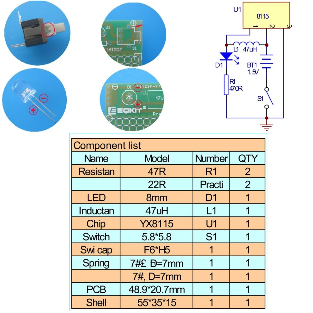 DIY 전자 키트 1.5V 손전등 미니 야간 조명 부품, 납땜 프로젝트 연습 세트 집적 회로 보드