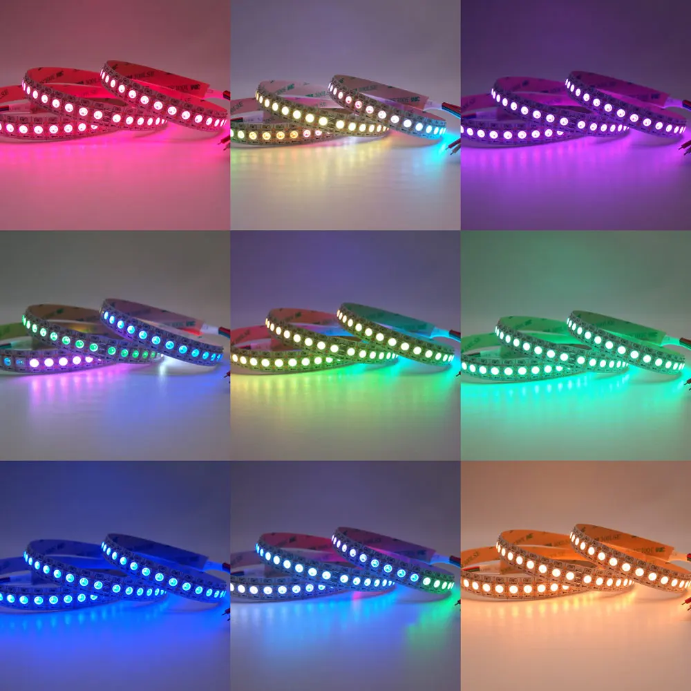 Imagem -06 - Tira Led Endereçável Individualmente Tira Led Rgb Inteligente Preto e Branco Pcb Impermeável Dc5v Ws2812b 30 60 144pixels Ip30 65 67