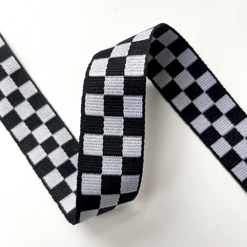 Polyester Black White Plaid Webbing Computer Jacquard Webbing Plaid Clothing Hats Luggage Decorative Webbing Sewing Accessories