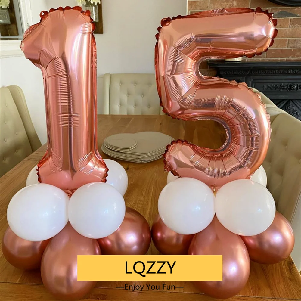 20 Stück 32 Zoll Roségold Zahlenballons 10'' Metallic Ballon 15. 18. 30. Geburtstag Ballons Alles Gute zum Geburtstag Party Dekorationen Erwachsene