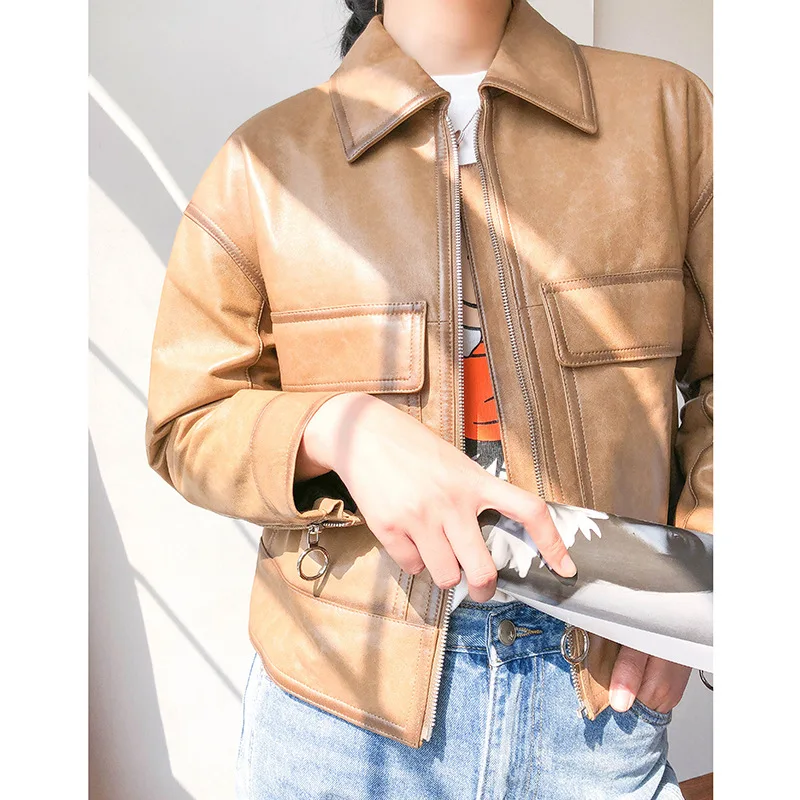 2020 Women\'s Genuine Sheepskin Coat Female Vintage Korean Real Leather Jacket Women Spring Autumn JX-5062 KJ4870