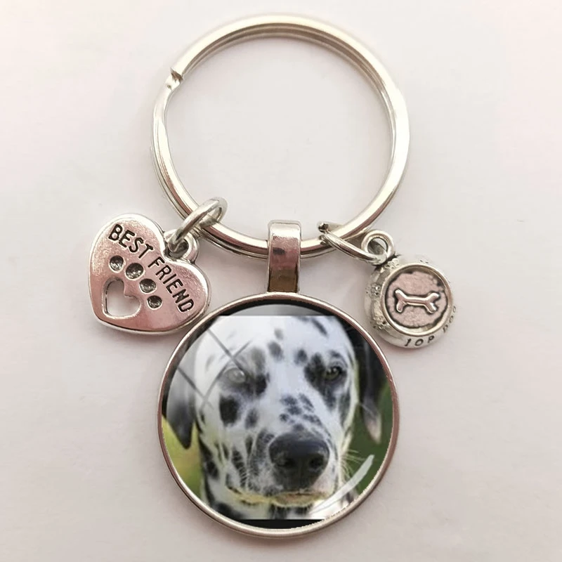Fluffy Dog glass cabochon keychain Smart patient and kid-friendly French bulldog key chain men women jewelry gift