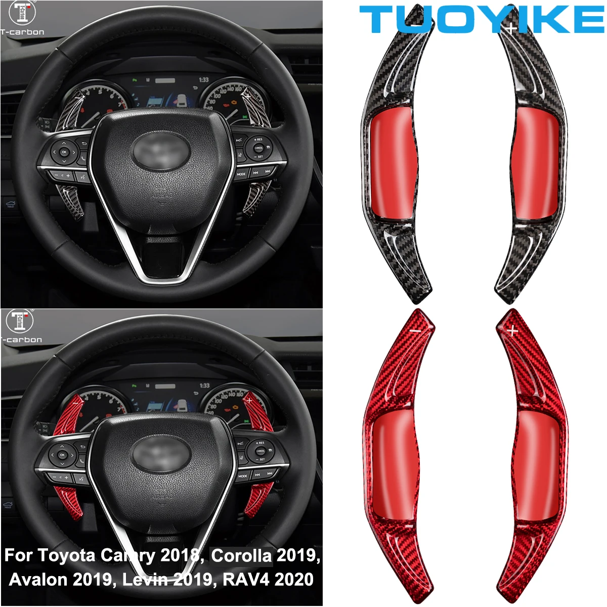 Car Styling Real Carbon Fiber Steering Wheel Shifter Paddle Extension For Toyota Camry Corolla Avalon Levin RAV4 2018 2019 2020