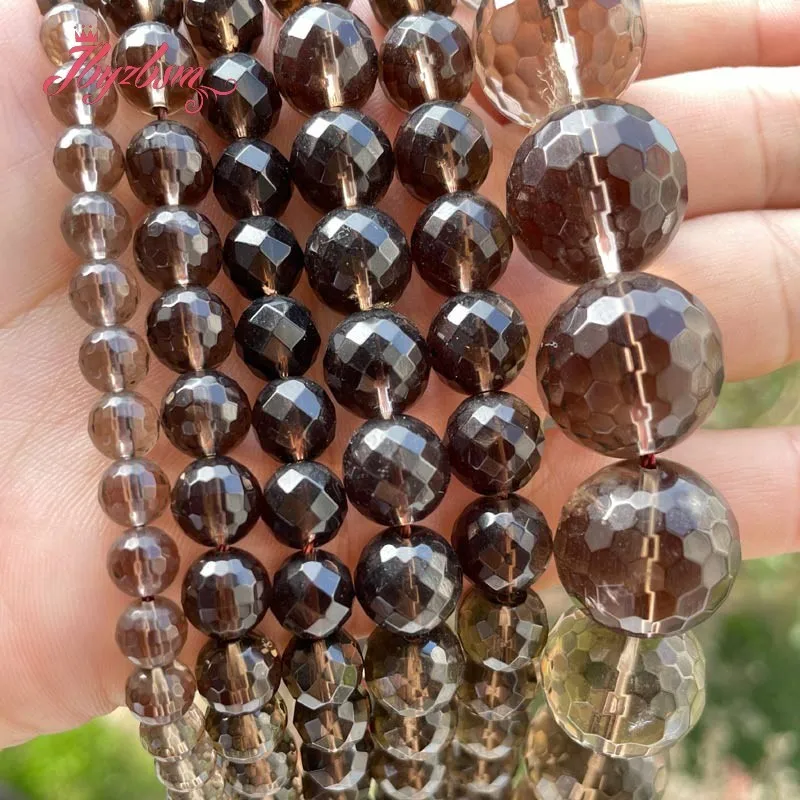 High Quality Natural Smokys Quartz Faceted Round 6/8/10mm Loose Stone Beads For Necklace Bracelats Jewelry Making Strand 15\