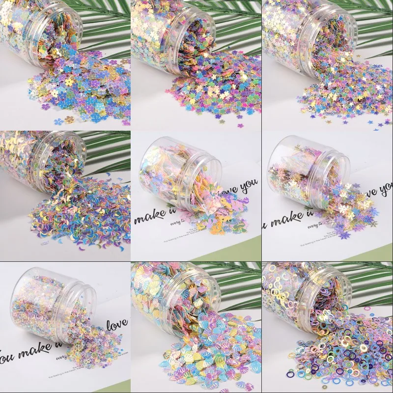 80g/ box Ice Cream Mixed Color Nail Sequin Sequin Sequin Sequin Heart Moon DIY Wedding Decoration Clay Filler Nail Art.