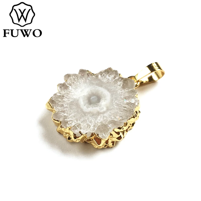 FUWO Wholesale Natural Stalactite Flower Pendant,Golden Plated Irregular White Crystal Accessories For Jewelry Making 5Pcs PD262