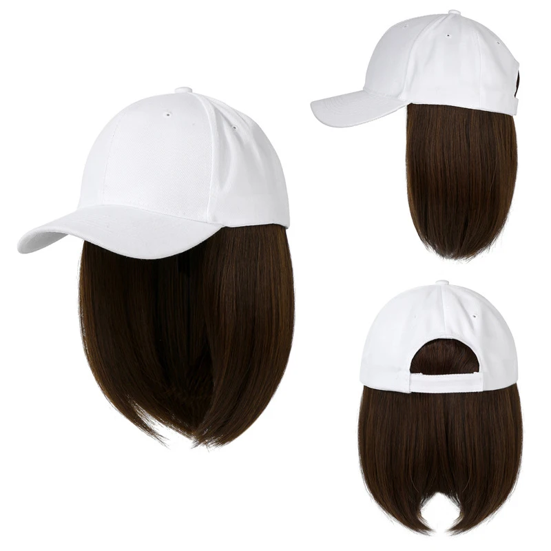 Short Wavy baseball wig Synthetic Natural bob Wig Black hat wigs cap with Hair Naturally Connect Baseball Cap Adjustable