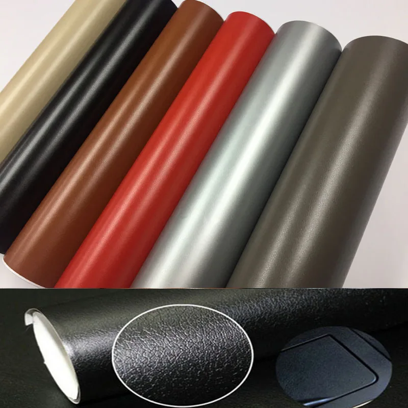 Grey Black Red Silver Brown PVC Adhesive Leather Vinyl Film Sticker For Auto Car Internal Decoration Car Leather Film Wrap Foil