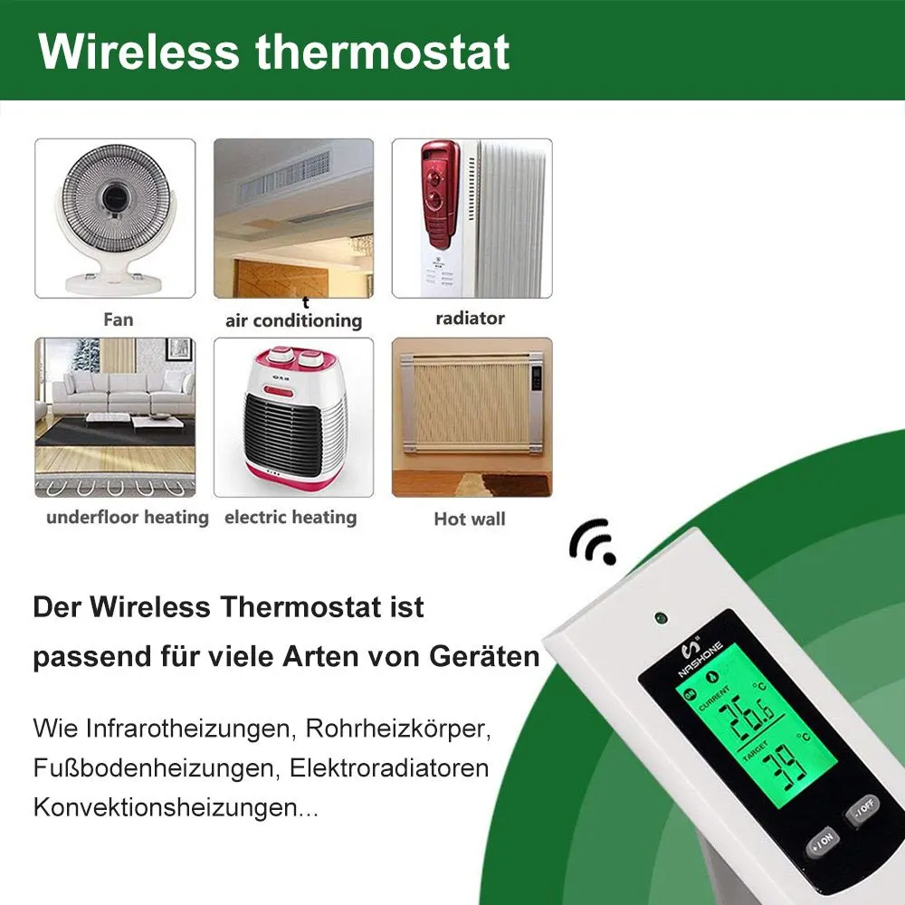 Nashone เทอร์โมดิจิตอล220V อุณหภูมิ Thermoregulator 1800W Wireless Thermostat พร้อมตัวรับสัญญาณปลั๊ก EU Plug