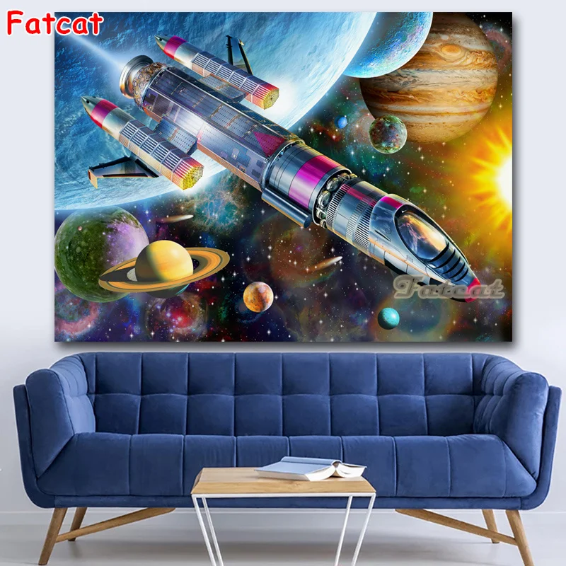 Full Square/Round Diamond Embroidery Space Rocket 5D Diamond Painting Rhinestone Mosaic Home Decor Gift PP3357