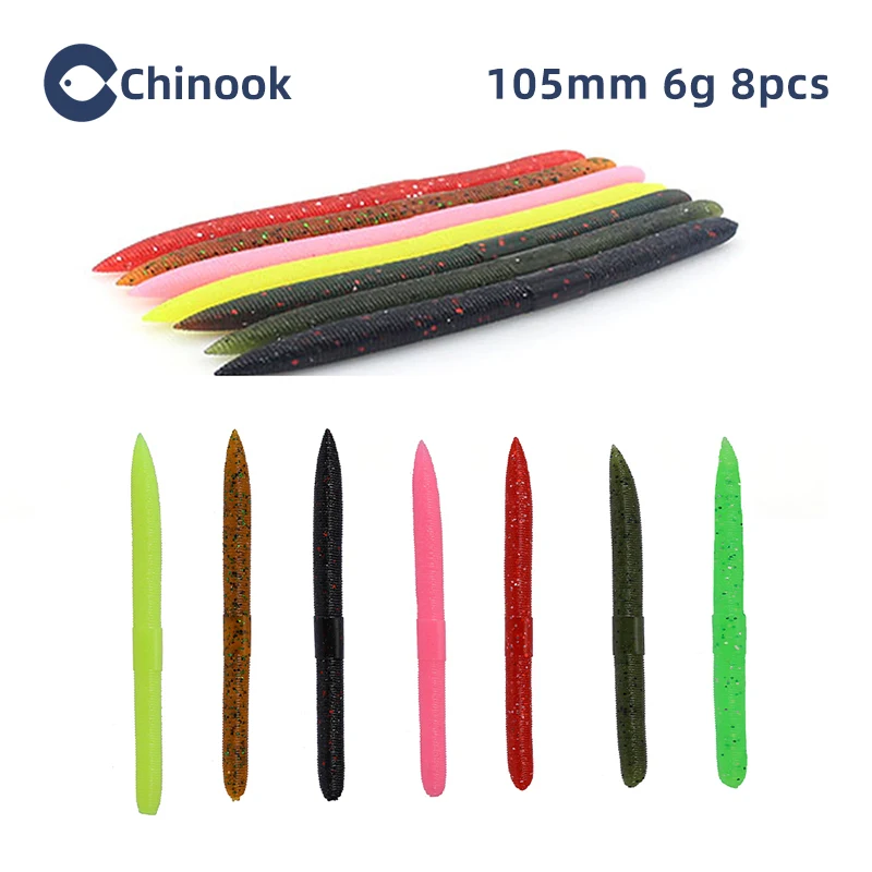 Chinook Soft Bait Lure 105mm 5.6g 8pcs Lure Wobblers Worm Fishing Silicone Fish Artificial Bait