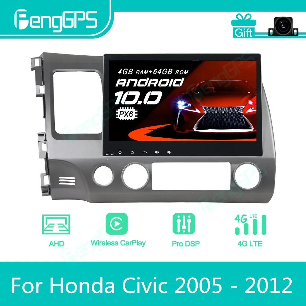 For Honda Civic 2005 - 2012 Android Car Radio Stereo Multimedia Player 2 Din Autoradio GPS Navigation PX6 Unit Screen Display