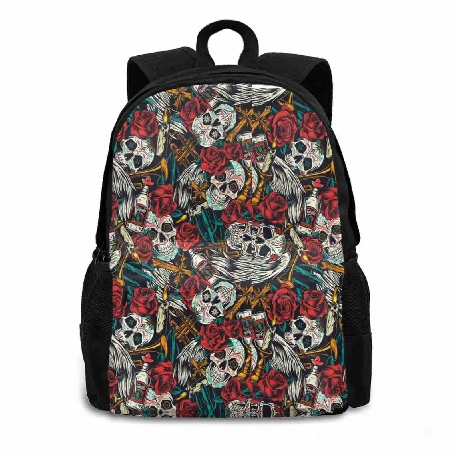 Skulls With Roses Large Capacity School Backpack Laptop Bags Skulls With Roses Beautiful Cry