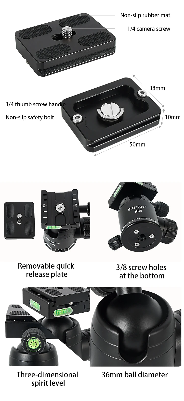 Trépied rotatif à K-36 degrés pour appareil photo, tête de prise de vue panoramique, adaptateur de montage pour dslr, viedo