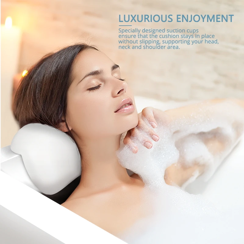 Bathtub Pillow, SPA Bath Pillow PU Waterproof Bath Headrest Comfortable Bathtub Headrest With Suction cup，Bathroom Accessories