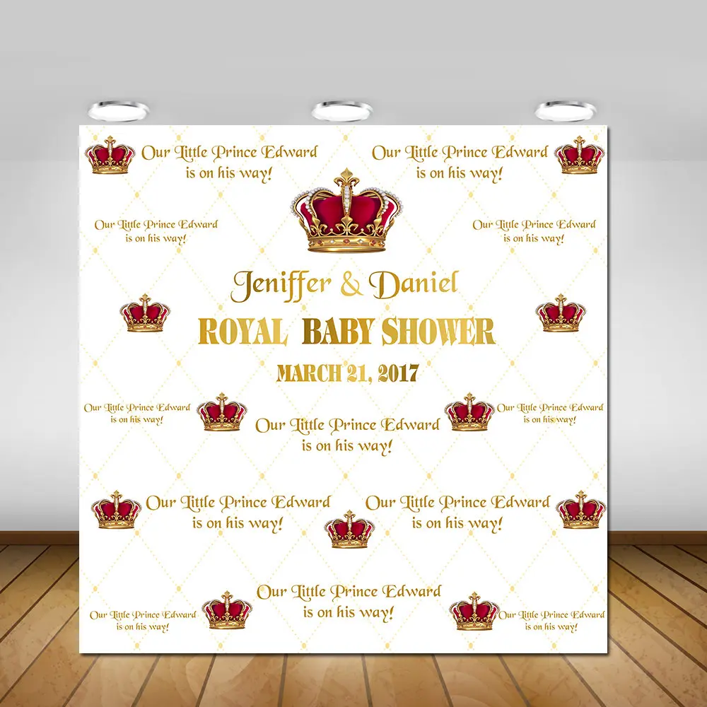 

Custom Royal Red Crown Gold Little Prince Baby Shower backgrounds High quality Computer print birthday backdrops