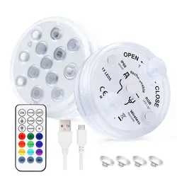 USB Rechargeable Submersible LED Light, Magnet Underwater Pool Lamp with Suction Cups, 16 Color Changing, IP68 Waterproof