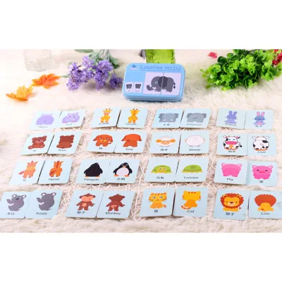 Baby Cognition Puzzle Toys Toddler Kids Iron Box Cards Matching Game scheda cognitiva Car Fruit Animal Life Puzzle J0360