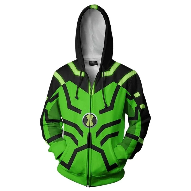 Game Ben 10 Alien Force Hoodie Halloween Kostuum Mannen 3D Print Herfst Lange Mouw Capuchon Rits Sweatshirt